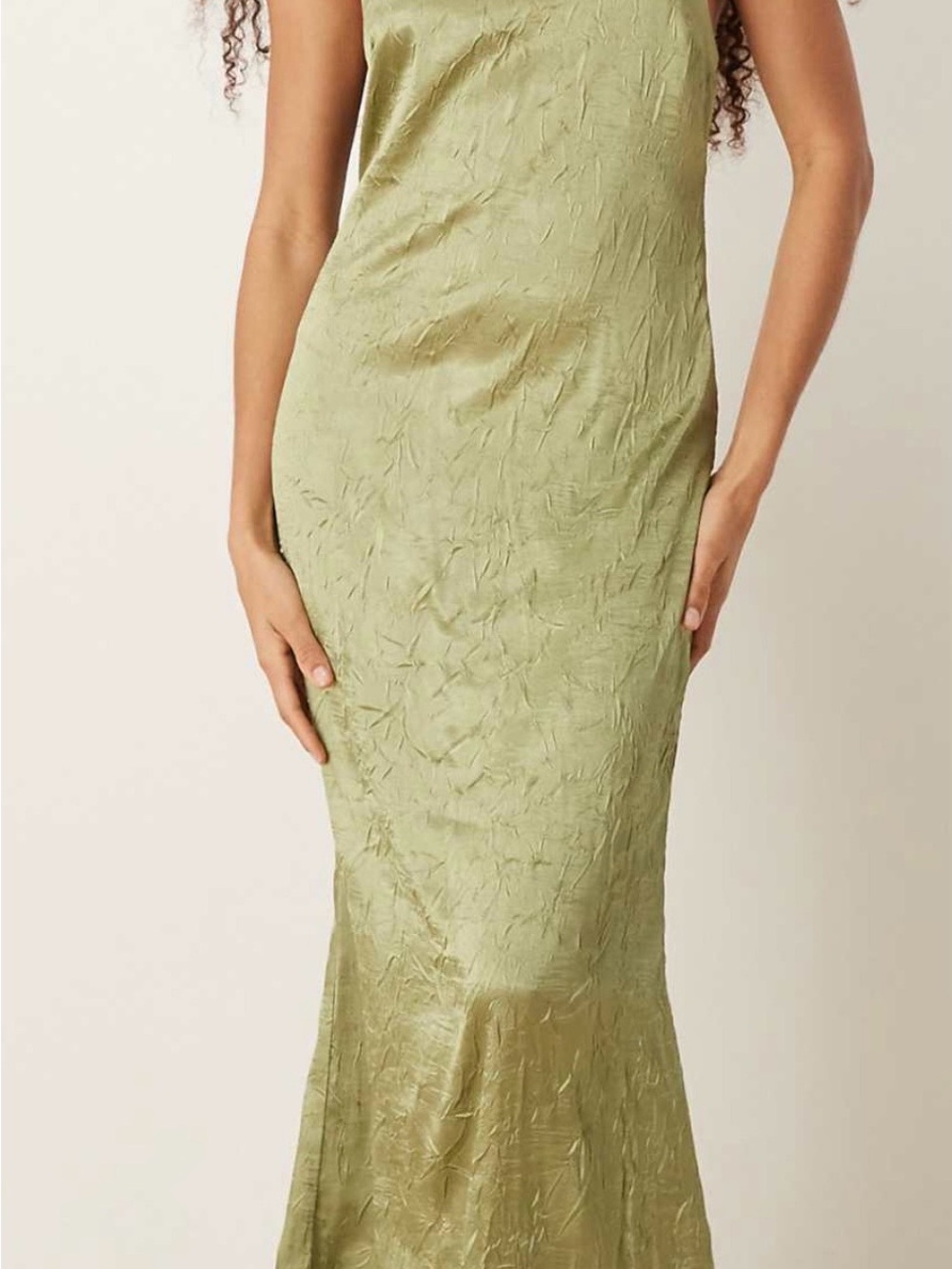 ASOS Crushed Sage Green Maxi Slip Dress
